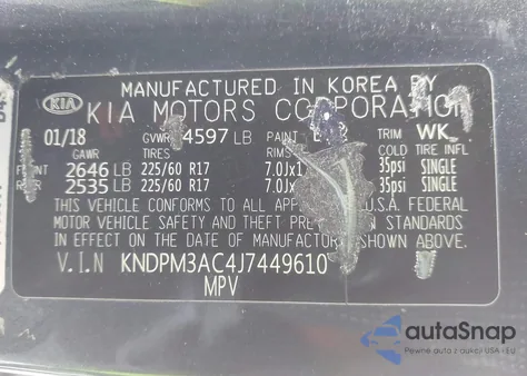 2018 Kia Sportage Lx z USA, uszkodzony, nr VIN KNDPM3AC4J7449610